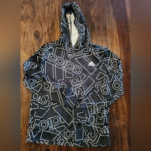 ADIDAS ATHLETIC SPORTS HOODIE SZ YOUTH 14-16 BLK/WHITE GRAPHICS EXCELLENT COND